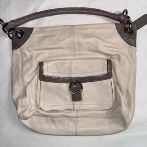 Coach Leather Hobo Shoulder Bag – Cream with Taupe Accents